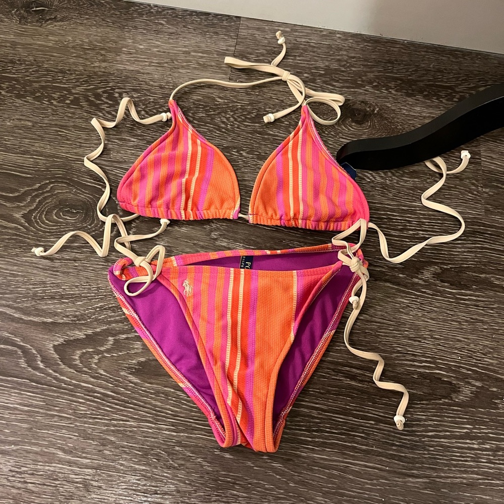 Polo by Ralph Lauren Orange and Pink Striped Bikini